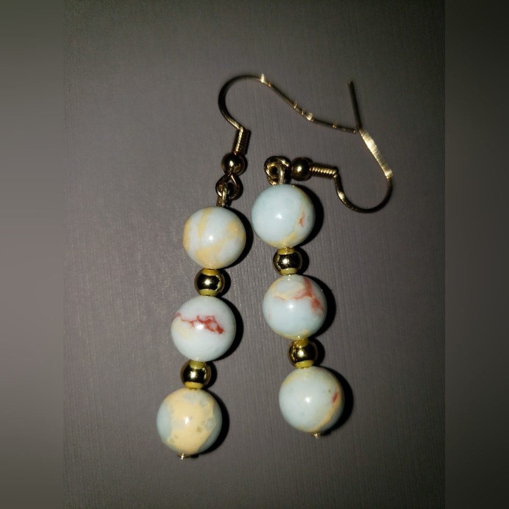 Elegant Gold and Cream Beaded Earrings